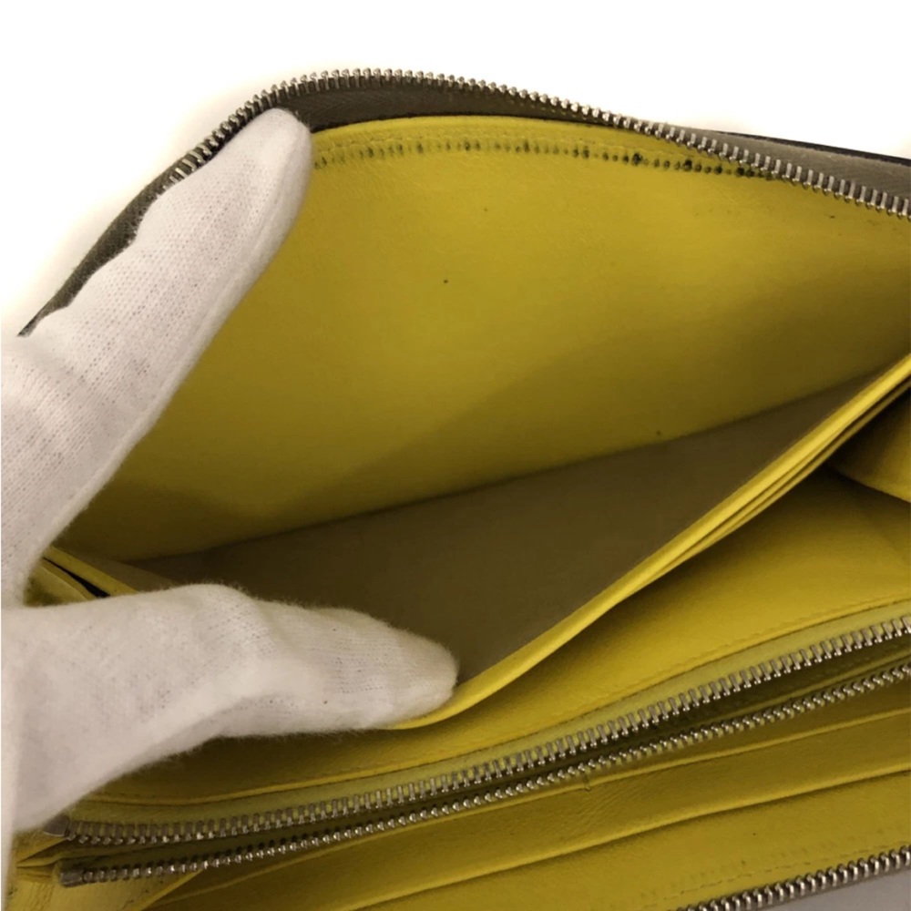 Authentic CELINE Logo Grey x Yellow Leather White Stitch Zip Around Long Wallet - Picture 8 of 8